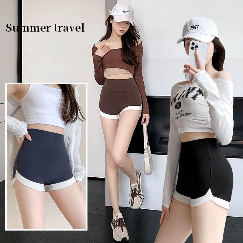 เซ็ต 4 ชิ้น คละสี กางเกงขาสั้นเอวสูง สีพื้น มินิมอล ใส่สบาย ผู้หญิง M L XL รูปที่ 9