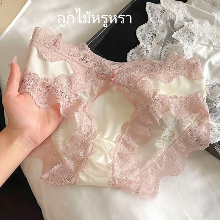 Cocoonaกางเกงในลูกไม้ผ้าซาติน สายโบว์ตกแต่ง ท้องหลังตาข่าย ไม่คาดสะโพก เซ็กซี่ ใส่สบาย รูปที่ 3