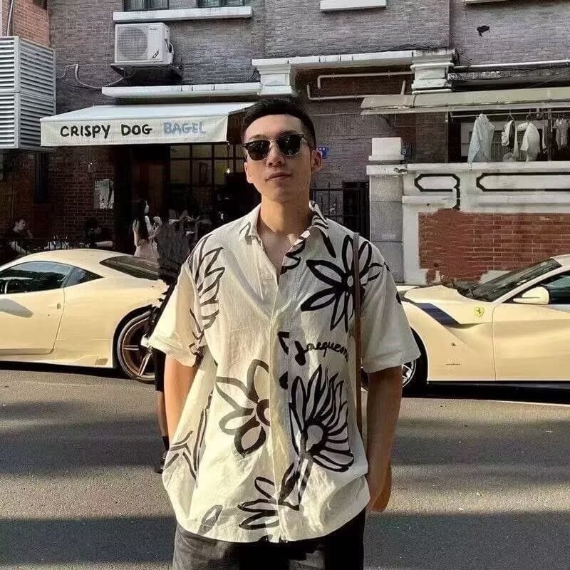 MEFEEE เสื้อโปโลผู้ชาย คอคิวบา ผ้าฝ้ายพรีเมียม ลายดอกไม้สไตล์วินเทจเกาหลี ระบายอากาศได้ ใส่สบาย รูปที่ 8