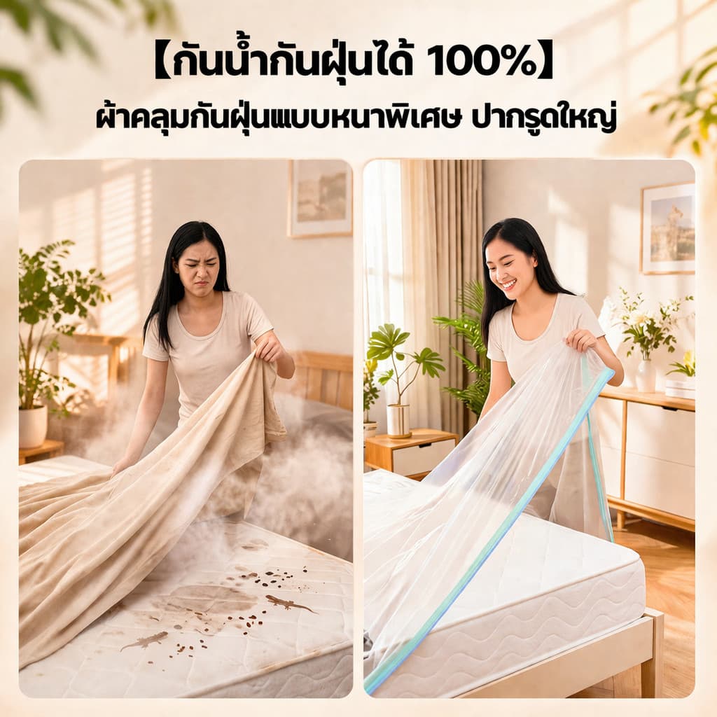PPH ผ้าคลุมกันฝุ่นแบบรูดสายขนาดใหญ่และหนา ถุงพลาสติกใสคลุมเตียง ผ้าคลุมเฟอร์นิเจอร์ รูปที่ 5
