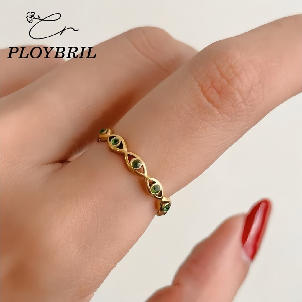 PLOYBRIL แหวนตาปิศาจเคลือบทองคำ 18K ฝังหินซิทรอน สำหรับหญิง ไม่อักเสบ สีไม่ตก J010 รูปที่ 5