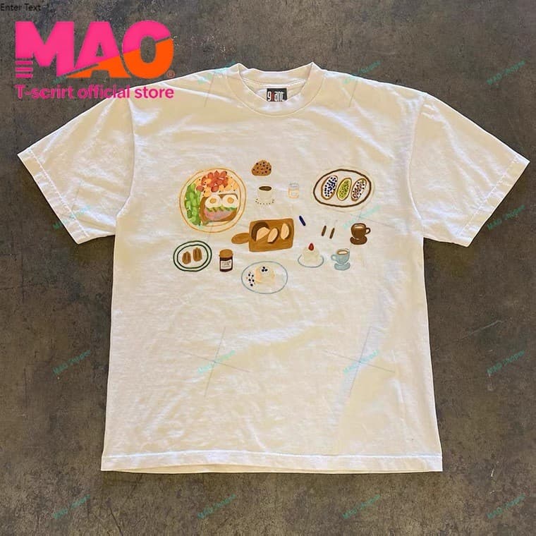 COD MAO Shop มะเขือเทศและพาสต้า print tee，คอกลมแขนสั้นผ้าcotton เสื้อยืด oversize เท่ๆ #51373 รูปที่ 3