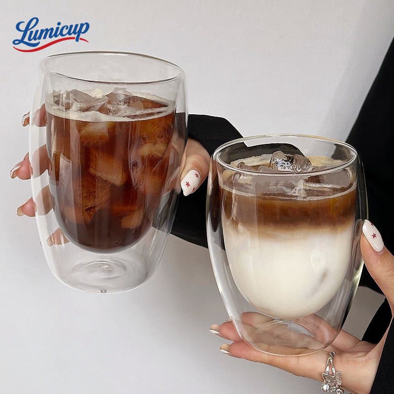 แก้วสองชั้น แก้วกาแฟ แก้วใสกันร้อน 250ml/350ml/450ml สไตล์มินิมอล แก้วน้ำชา แก้วน้ำผลไม้ รูปที่ 8