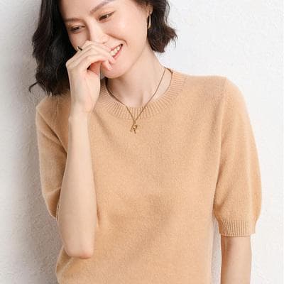 เสื้อยืดไหมพรมแขนสั้น สีพึ้นเรียบง่าย ผ้านุ่มใส่สบาย แมตช์ง่ายใส่ได้ทุกโอกาส- จากไทย-รุ่น88027 รูปที่ 7