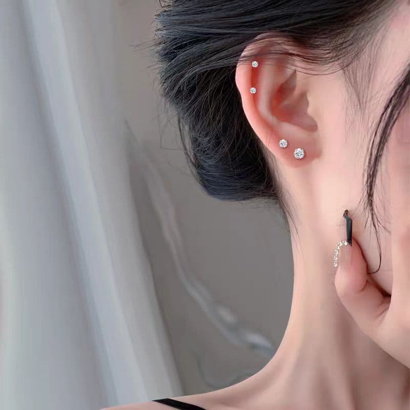 ต่างหูเพชร 92.5% เงินเพชรสวยสวมใส่ยาวก้านไม่แพ้ รูปที่ 6