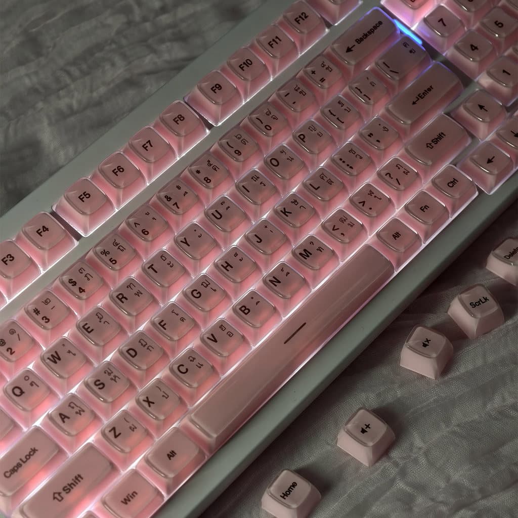 MAIMOOO Double-shot Crystal Jelly Keycap PBT PC 132 คีย์คํา SA Profile EN/TH/KR/RU Keycap สีขาวสีชมพูไทยพุดดิ้ง Aula F75 F99 Ajazz AK820 Keycaps รูปที่ 4