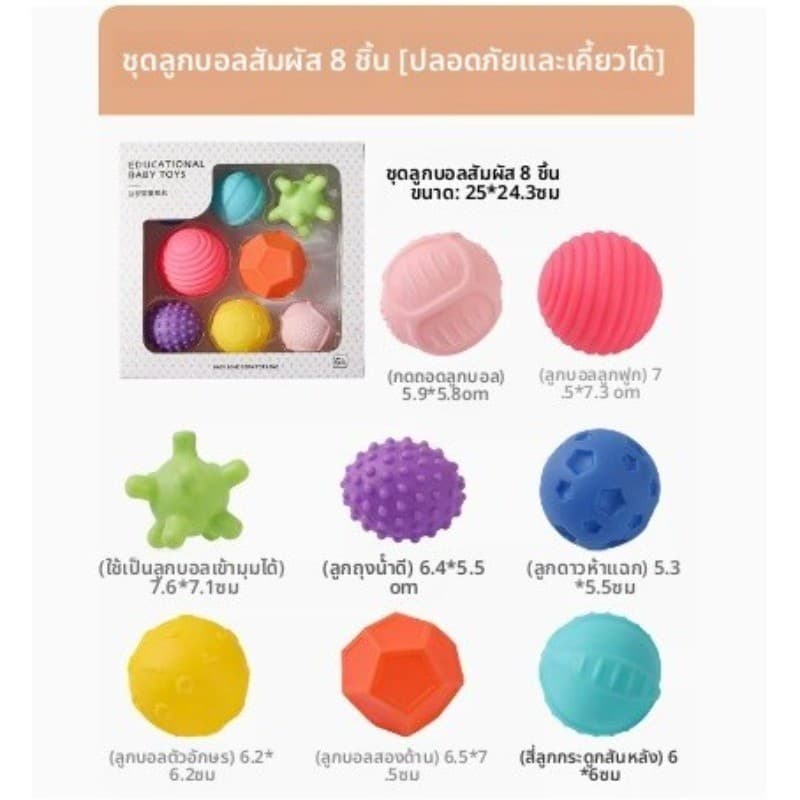 Berma Baby ลูกบอลนวดสัมผัสสำหรับทารก ลูกบอลซิลิโคนนิ่มปลอดภัย การฝึกประสาทสัมผัสเด็กของเล่นลูก อายุแรกเกิดถึง 6 เดือน รูปที่ 9