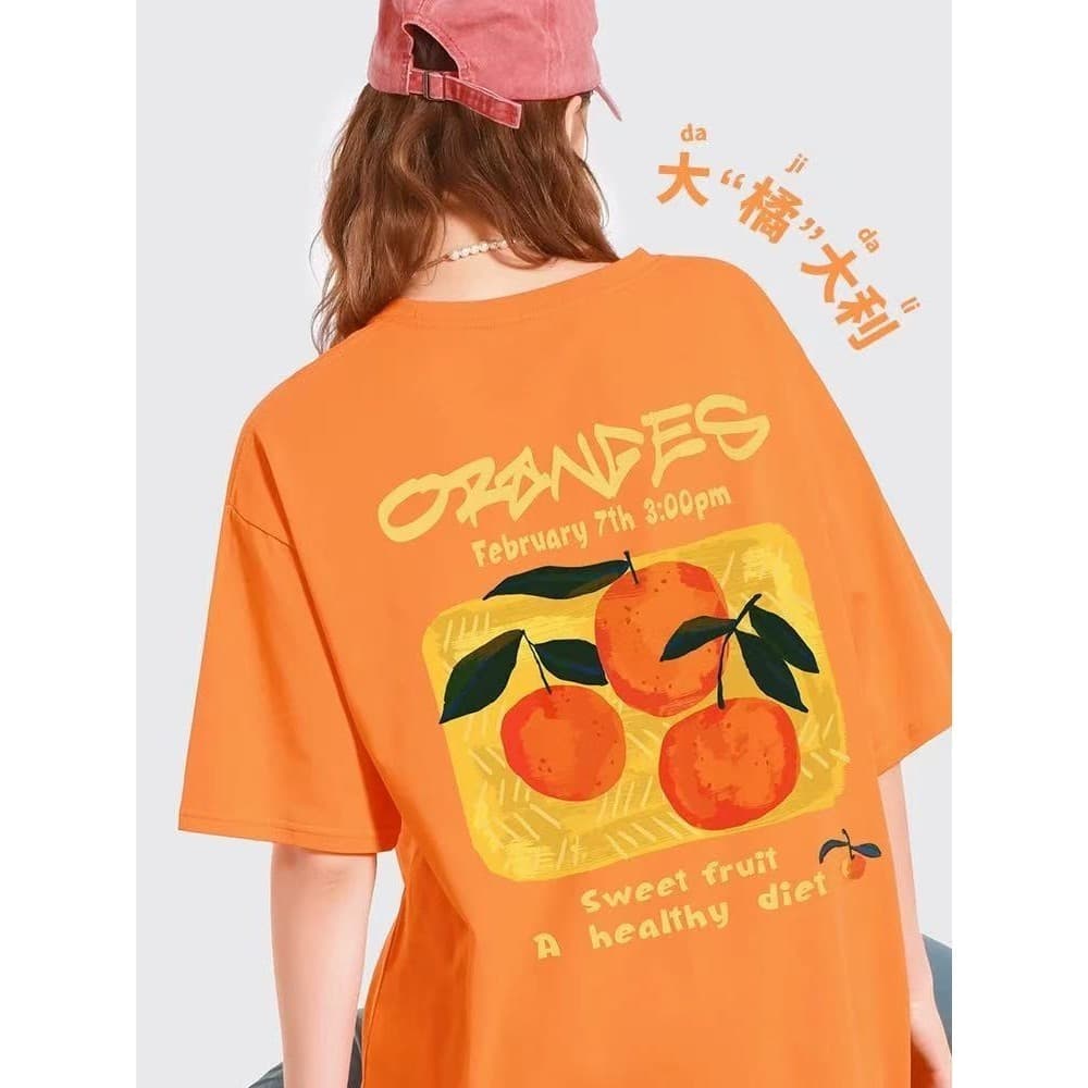 YOU-Tเสื้อแฟชั่น ใส่สบาย เสื้อยืดแขนสั้น ลาย เสื้อ"Orange" ผ้านิ่ม OVERSIZE แฟชั่น ผ้าฝ้าย 100% สไตล์เกาหลี รูปที่ 2