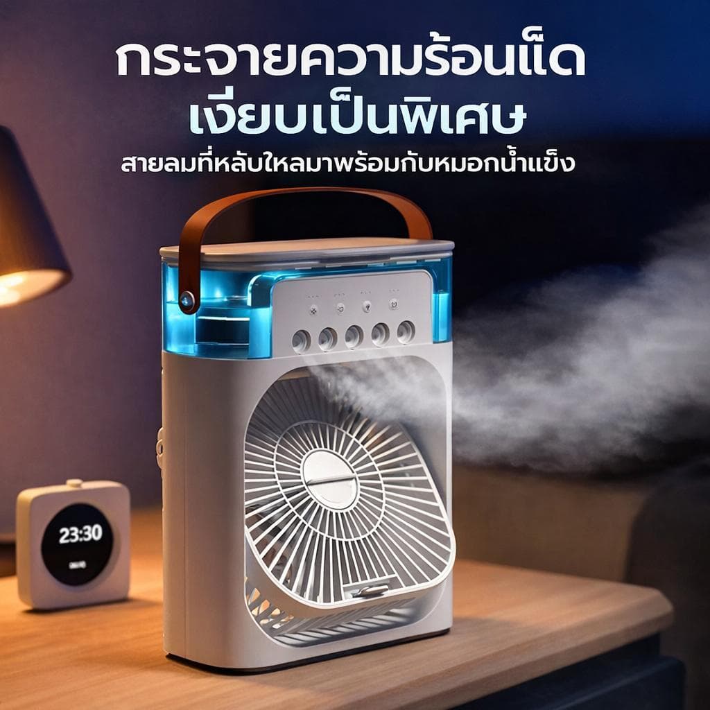 ลดอุณหภูมิได้ 15°C พัดลมไอเย็น 5 in 1 ความจุ 600ml ชาร์จ USB มีไฟ LED 7 สี ใส่น้ำแข็งได้ พกพาสะดวก รูปที่ 2