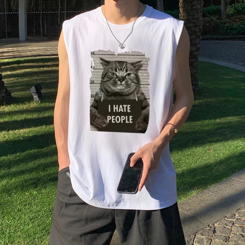 Sea.Tee เสื้อแขนกุด เสื้อผ้าผช oversize ผ้าฝ้าย 100% 'เสื้อ cat' S-3XL รูปที่ 8