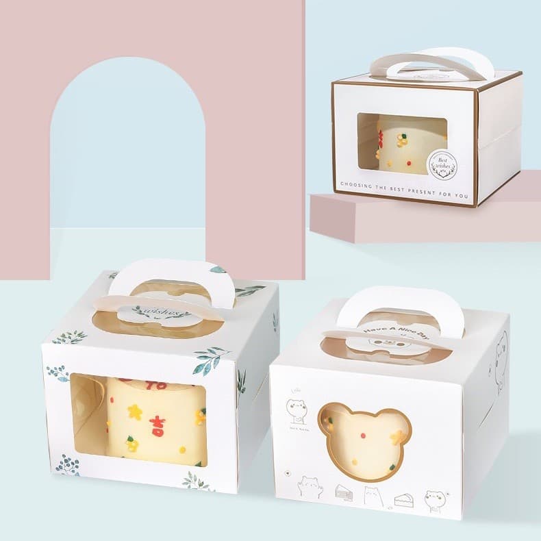 กล่องเค้กแบบหิ้ว 4/6/8นิ้ว 10ใบ/แพค ครึ่งปอนด์ กระดาษเกรดอาหาร กล่องเค้ก กล่องขนม กล่องแซนวิช กล่องเค้กใส รูปที่ 4
