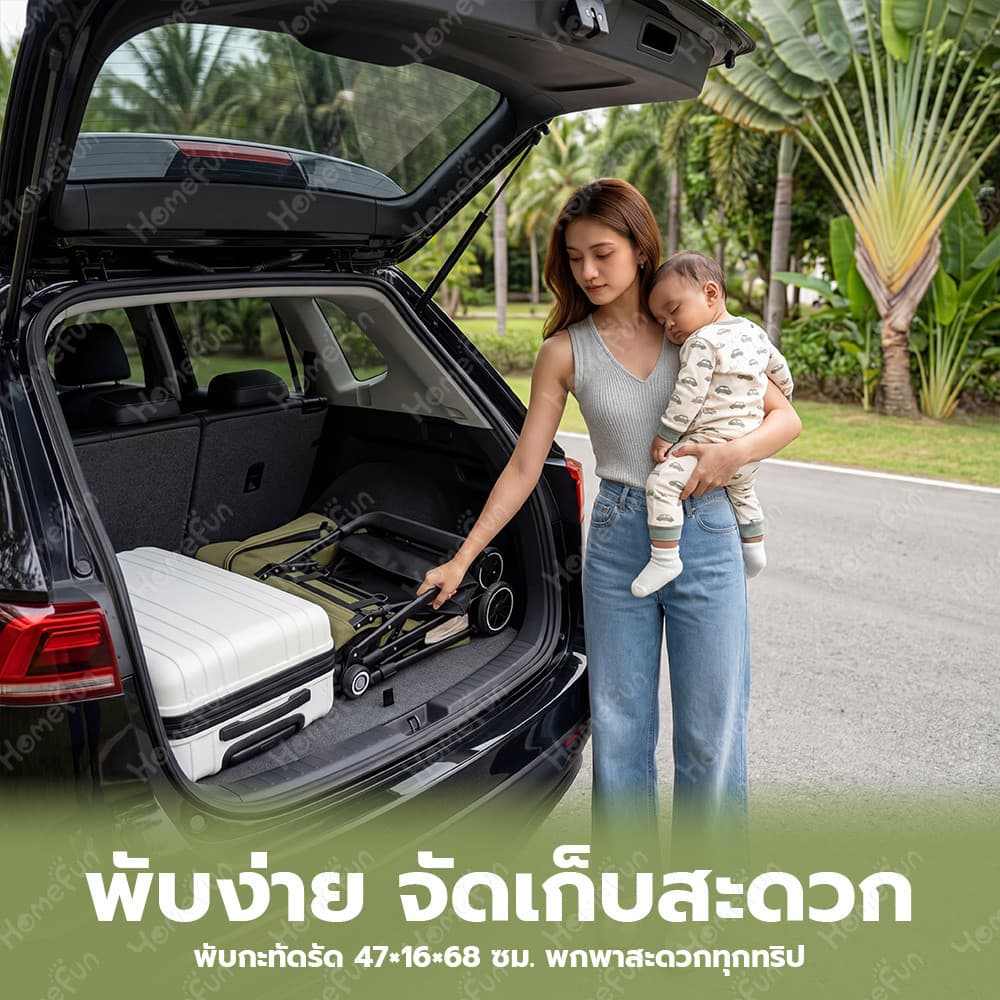 HOMEFUN รถเข็นเด็ก รถเข็นเด็กพับได้ รถเข็นเด็กน้ำหนักเบา 4.9kg ปรับนอนได้ เข็นได้ 2 ทิศทาง สำหรับเด็ก 0-6 ปี รถเข็นเด็กพกพาง่าย รถเข็นเด็กโต รูปที่ 5