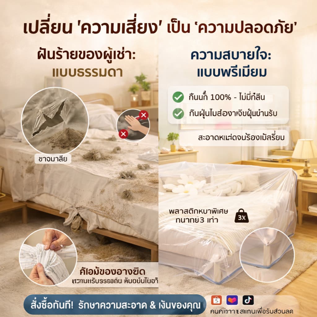 PPH ผ้าคลุมกันฝุ่นแบบรูดสายขนาดใหญ่และหนา ถุงพลาสติกใสคลุมเตียง ผ้าคลุมเฟอร์นิเจอร์ รูปที่ 2