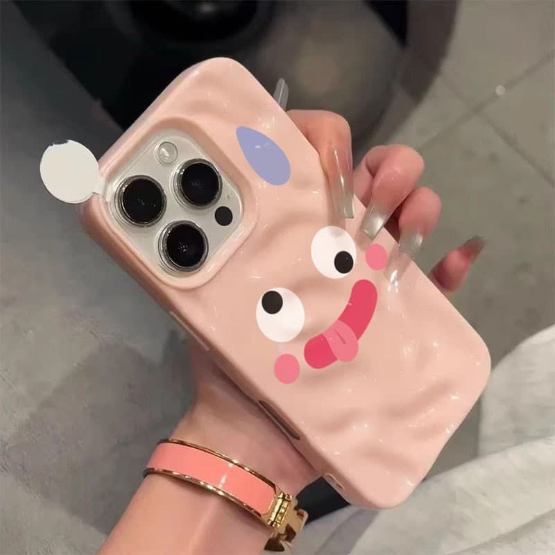 เคสโทรศัพท์แสดงออกตลกน่ารักสําหรับ iPhone 17 15 11 12 13 14 Pro Max 16 Plusซิลิโคนอ่อนนุ่ม Wave พับรูปแบบฝาครอบกันกระแทก รูปที่ 2