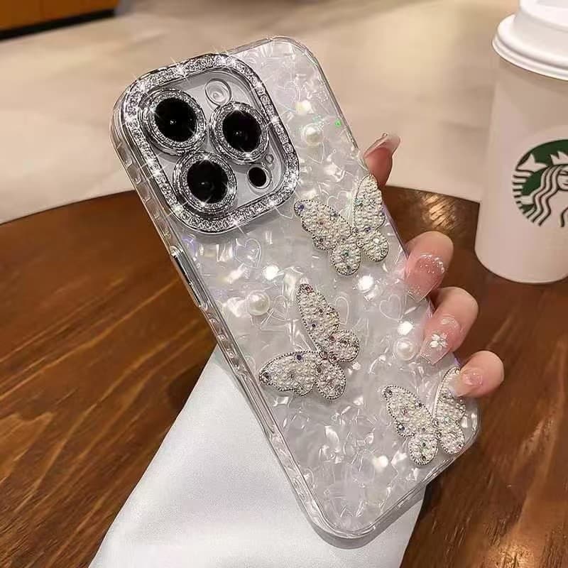 IMD Love เลเซอร์เคสโทรศัพท์สําหรับ iPhone 17 15 16 14 13 12 11 Pro Max แฟชั่น 3D Pearl Butterfly ฝาครอบป้องกัน รูปที่ 7