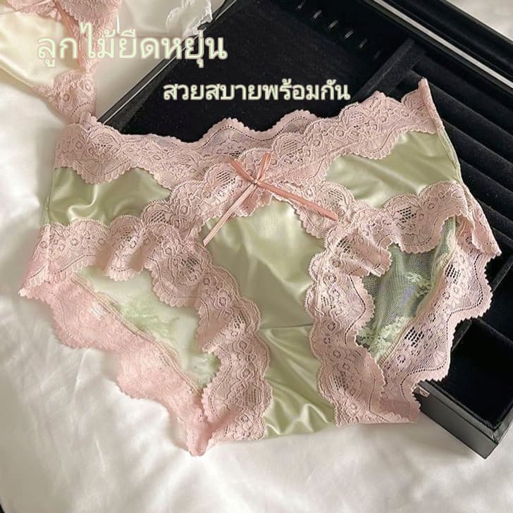 Cocoonaกางเกงในลูกไม้ผ้าซาติน สายโบว์ตกแต่ง ท้องหลังตาข่าย ไม่คาดสะโพก เซ็กซี่ ใส่สบาย รูปที่ 1