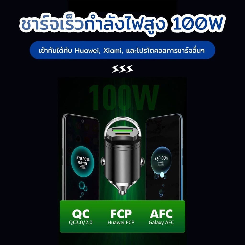 ที่ชาร์จในรถยนต์ 100W ซุปเปอร์แฟลช qc3.0 ทีชาร์จ ในรถยนต์แบบ โลหะ ตัวเล็กเรียบหรู รูปที่ 4