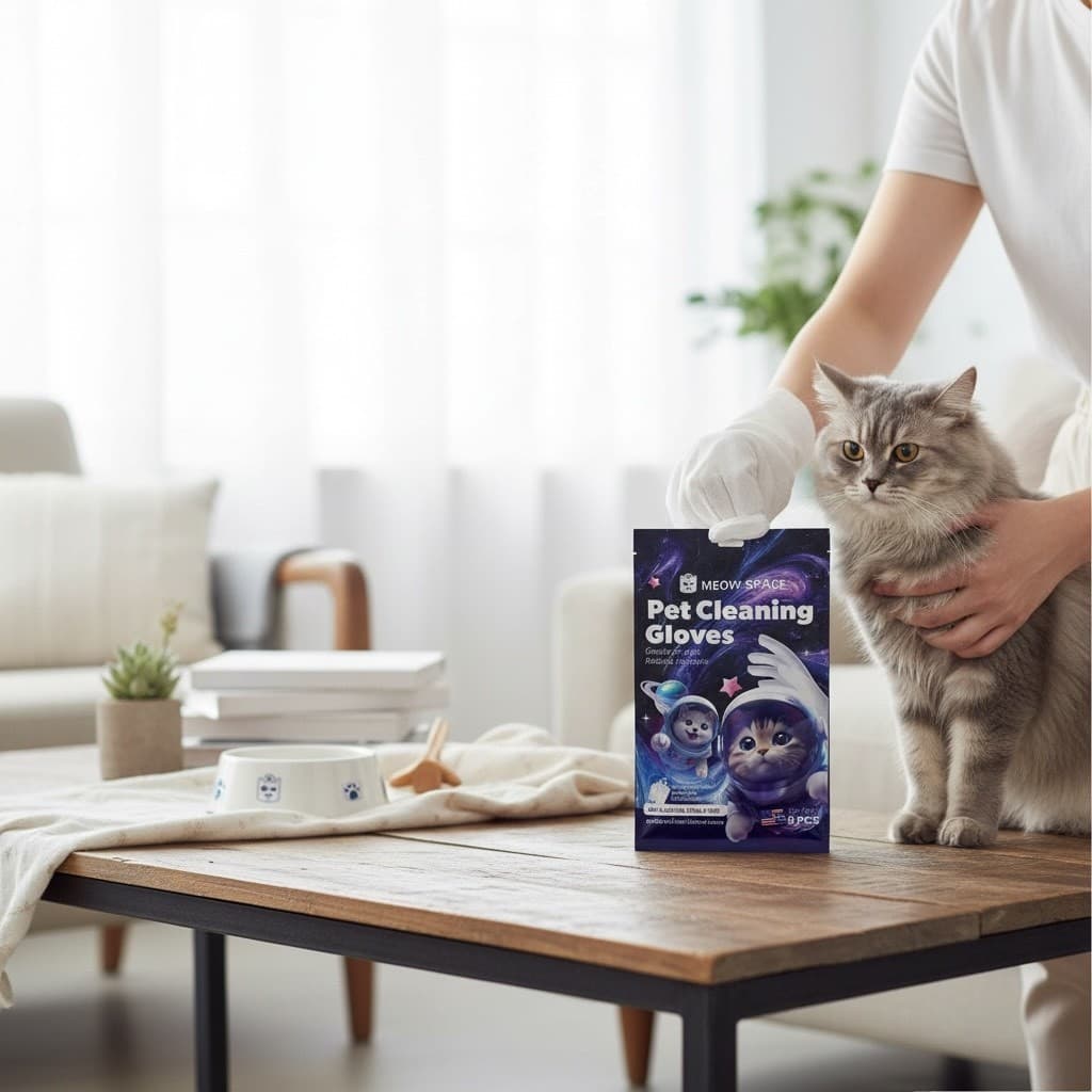 MEOW SPACE ถุงมืออาบน้ำแห้งสัตว์เลี้ยง 6 แผ่น ถุงมืออาบน้ำแห้ง มีกลิ่นหอม เช็ดทำความสะอาดตัวสัตว์เลี้ยง รูปที่ 8