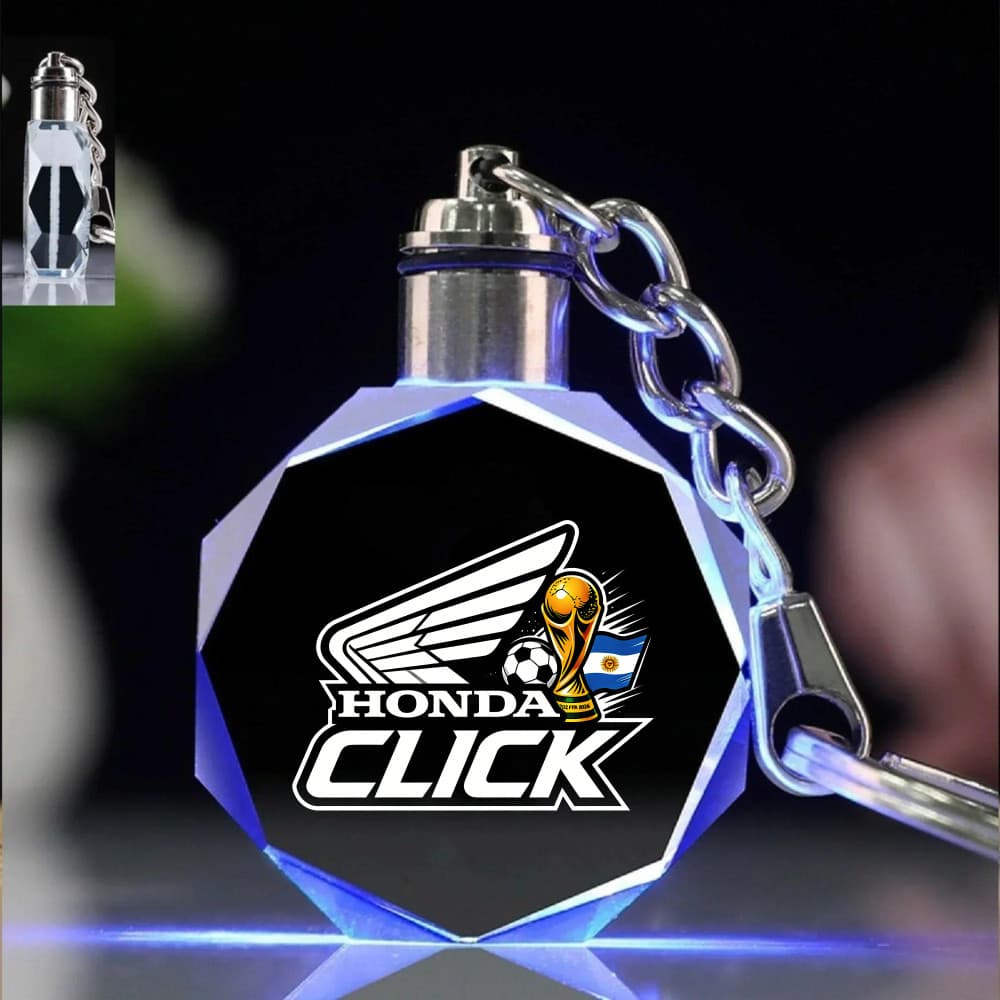World Cup Honda click LED พวงกุญแจ K9 คริสตัล Luminous รูปหลายเหลี่ยมโปร่งใสพวงกุญแจรถจักรยานยนต์รถอุปกรณ์เสริม รูปที่ 1