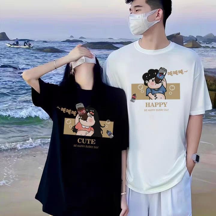 เสื้อยืดคู่ เสื้อยืดคู่รัก คอกลม เสื้อยืดแขนสั้น oversize tshirt women สาวอวบ เสื้อยืดลายผลไม้ ตัวอักษร การ์ตุน T1 รูปที่ 5