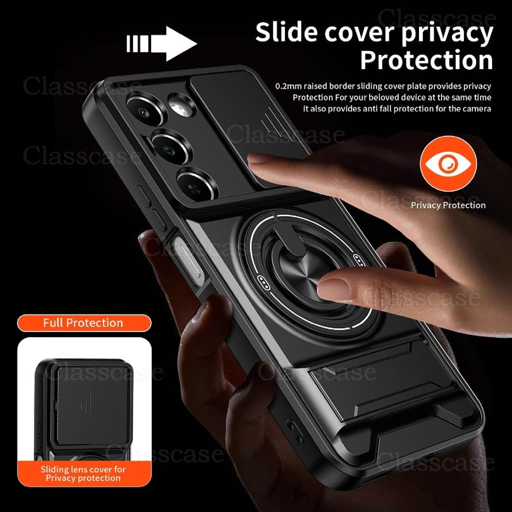ปลอกสําหรับRealme C100 ix C100i C100x C83 RealmeC100 i RealmeC100i RealmeC83 เคสโทรศัพท์หมุนได้แหวนแม่เหล็กสไลด์กล้องป้องกันStandขาตั้งกันกระแทก รูปที่ 3