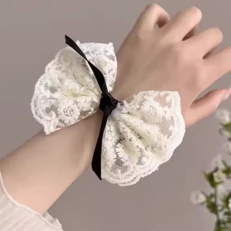 ยางรัดผมโบว์ลูกไม้สีขาว/เครื่องประดับผมสไตล์เกาหลี สไตล์ใหม่สำหรับเด็กผู้หญิง ทำจากผ้า รูปที่ 5
