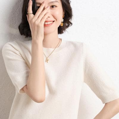 เสื้อยืดไหมพรมแขนสั้น สีพึ้นเรียบง่าย ผ้านุ่มใส่สบาย แมตช์ง่ายใส่ได้ทุกโอกาส- จากไทย-รุ่น88027 รูปที่ 3