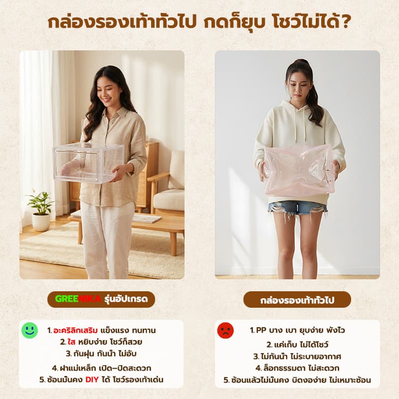 GREENIKA กล่องรองเท้า พลาสติกแข็งอย่างดี แข็งแรง กล่องใส่รองเท้า กล่องเก็บรองเท้า สีดำ/สีขาว รูปที่ 4