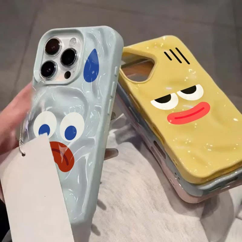 เคสโทรศัพท์แสดงออกตลกน่ารักสําหรับ iPhone 17 15 11 12 13 14 Pro Max 16 Plusซิลิโคนอ่อนนุ่ม Wave พับรูปแบบฝาครอบกันกระแทก รูปที่ 4