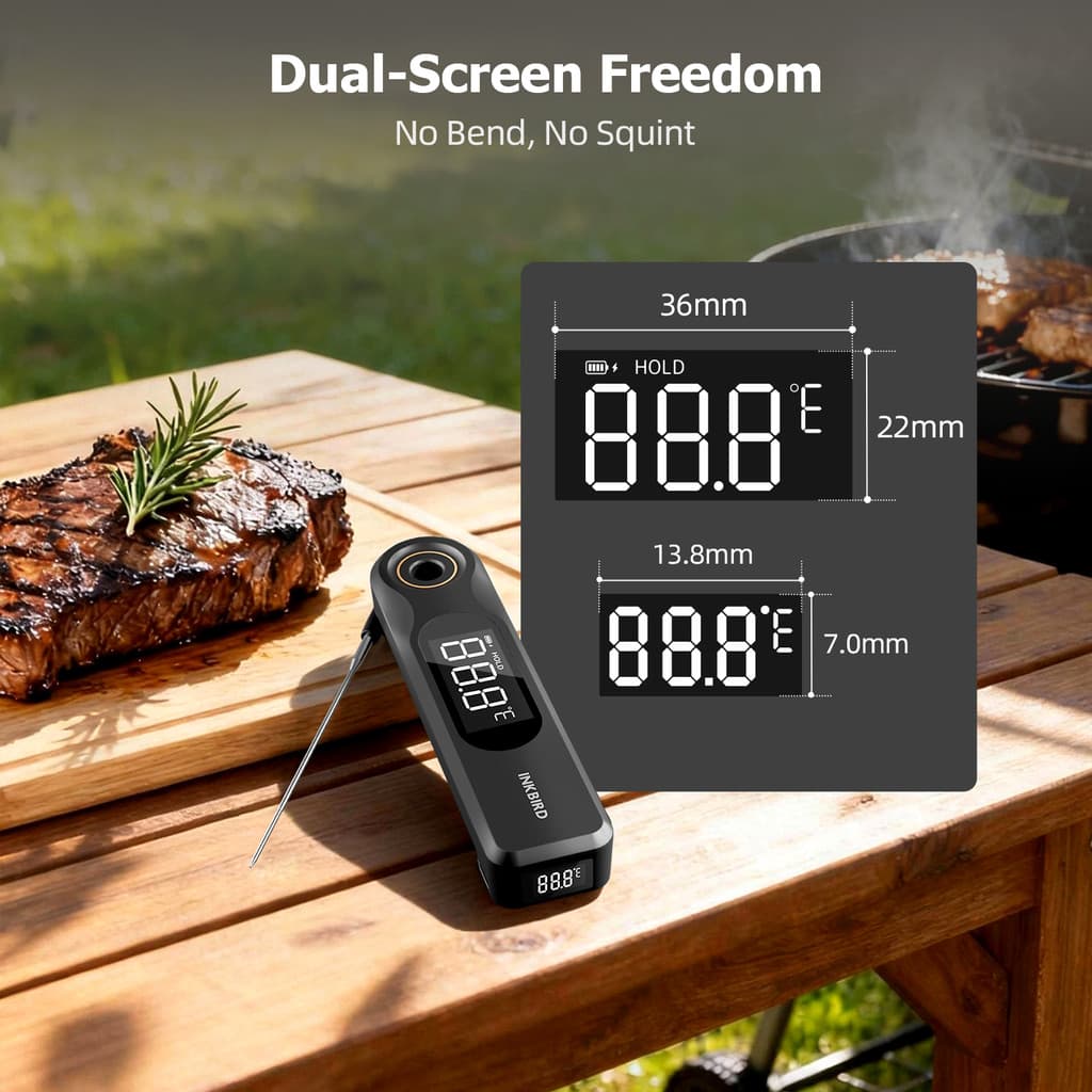 INKBIRD IHT-51K เครื่องวัดอุณหภูมิอาหาร Dual-display สองหน้าจอ 1.8 มม. Ultra Thin Probe 0.5 วินาทีตอบสนองเร็ว IP65 กันน้ํา ห้องครัว ทําอาหาร เบเกอรี่ บาร์บีคิว รูปที่ 4