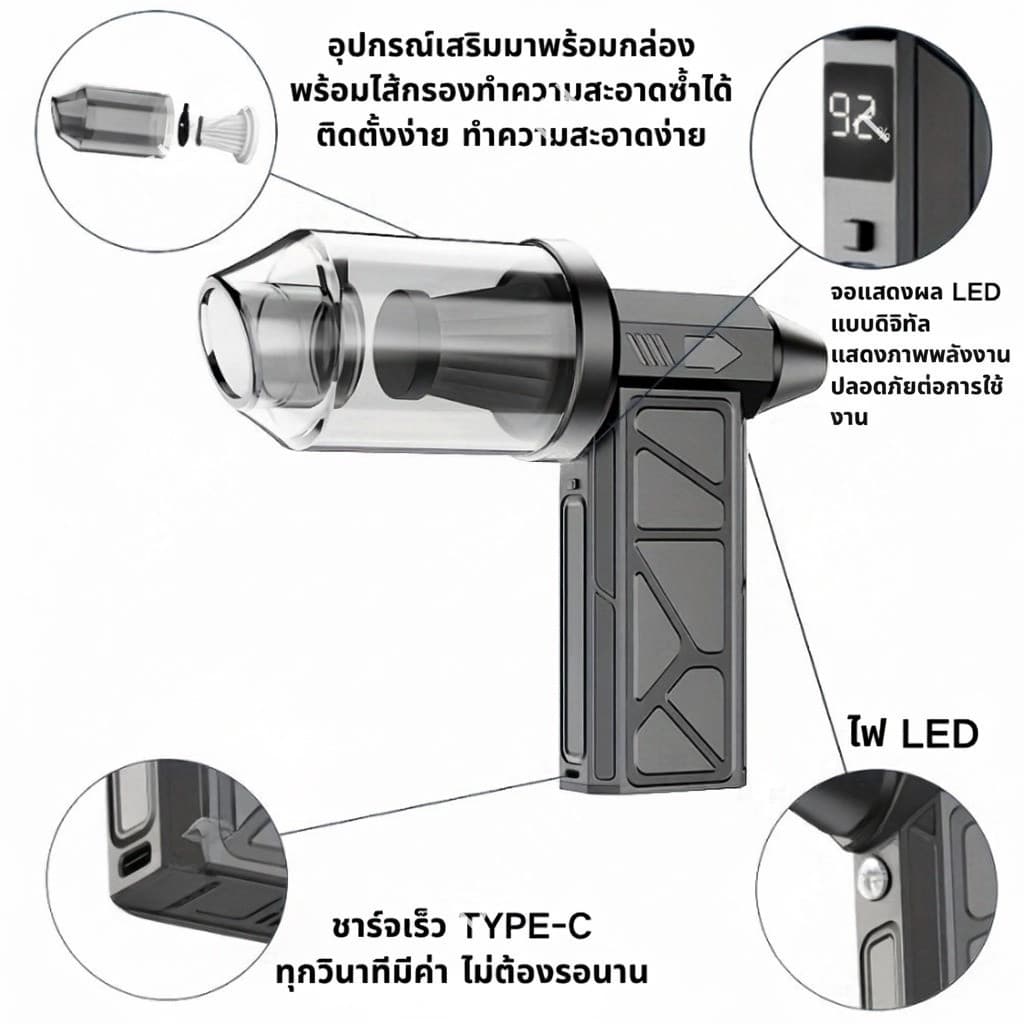 พัดลมเทอร์โบเจ็ท 300000Rpm Violent Blower พัดลมพกพา ดูดฝุ่นได้ 8000mAh พัดลมรุนแรงพร้อมจอแสดงผล jet fan รูปที่ 8