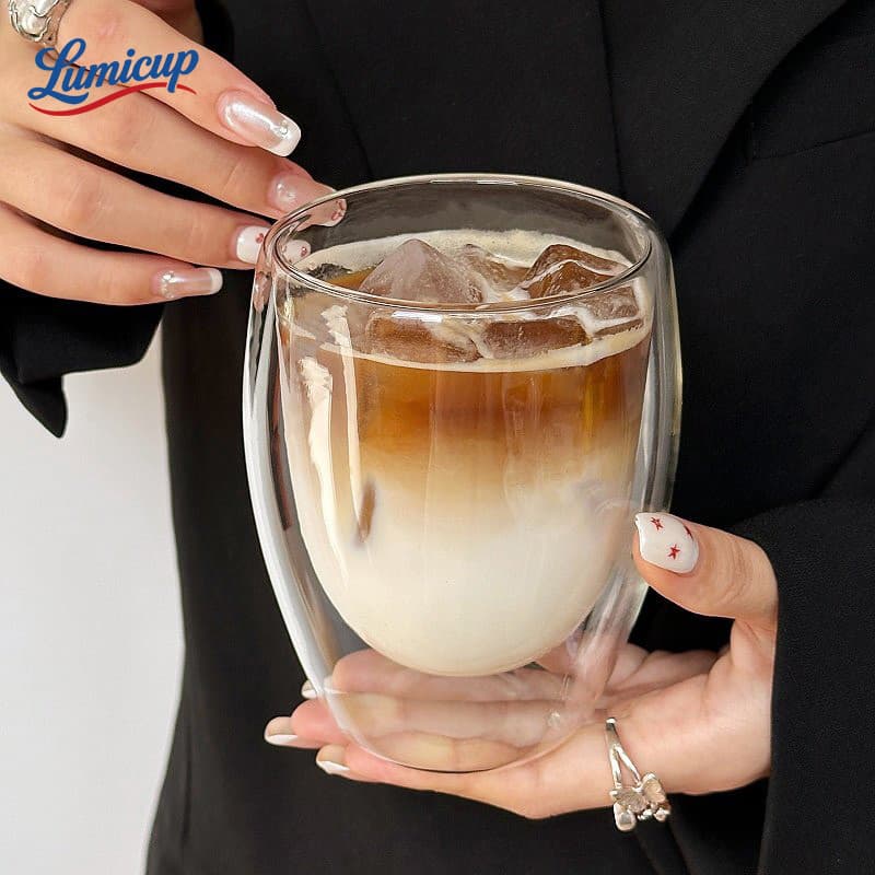 แก้วสองชั้น แก้วกาแฟ แก้วใสกันร้อน 250ml/350ml/450ml สไตล์มินิมอล แก้วน้ำชา แก้วน้ำผลไม้ รูปที่ 3