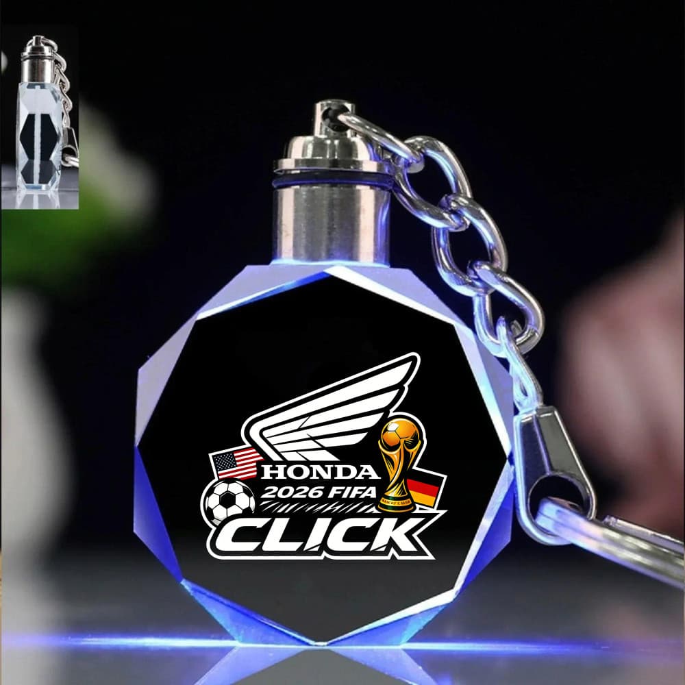 World Cup Honda click LED พวงกุญแจ K9 คริสตัล Luminous รูปหลายเหลี่ยมโปร่งใสพวงกุญแจรถจักรยานยนต์รถอุปกรณ์เสริม รูปที่ 3