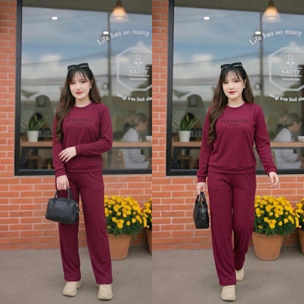ชุดเซ็ต 2 ชิ้น แขนยาว ขายาว เสื้อคอกลม สกรีนลายตัวอักษร S330ผ้าวูลเวฟ กางเกงมีกระเป๋าข้าง มีเชือกรูด เอวยางยืด รูปที่ 9