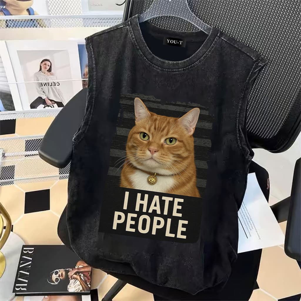 Sea.Tee เสื้อแขนกุด เสื้อผ้าผช oversize ผ้าฝ้าย 100% 'เสื้อ cat' S-3XL รูปที่ 6