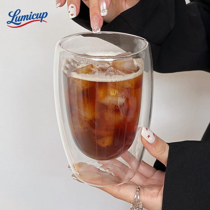 แก้วสองชั้น แก้วกาแฟ แก้วใสกันร้อน 250ml/350ml/450ml สไตล์มินิมอล แก้วน้ำชา แก้วน้ำผลไม้ รูปที่ 6