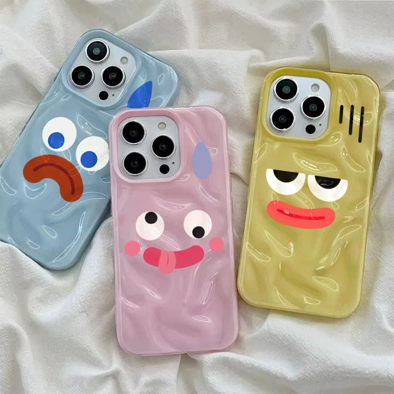 เคสโทรศัพท์แสดงออกตลกน่ารักสําหรับ iPhone 17 15 11 12 13 14 Pro Max 16 Plusซิลิโคนอ่อนนุ่ม Wave พับรูปแบบฝาครอบกันกระแทก รูปที่ 7