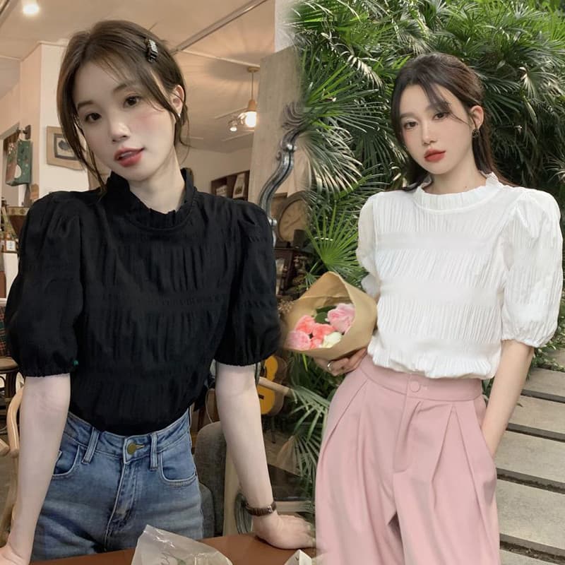 Dahong เสื้อแขนสั้นสำหรับผู้หญิงสไตล์เกาหลี ทรงหลวม แขนพอง ใส่แล้วจะดูดีขึ้นไปอีก w695 รูปที่ 1