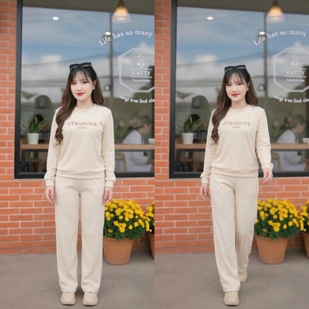 ชุดเซ็ต 2 ชิ้น แขนยาว ขายาว เสื้อคอกลม สกรีนลายตัวอักษร S330ผ้าวูลเวฟ กางเกงมีกระเป๋าข้าง มีเชือกรูด เอวยางยืด รูปที่ 8