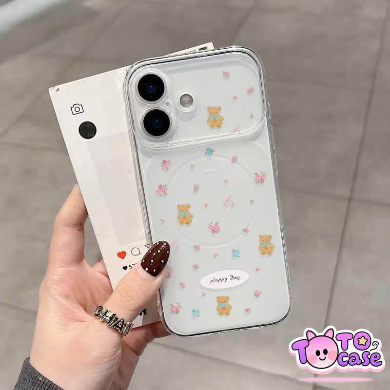เคสไอโฟน16 เหมาะสำหรับ IPhone 12 11 17 15 14 13 Pro MAX 15 Plus Air เคสโทรศัพท์โปร่งใสลายดอกไม้และหมีเท็ดดี้ รูปที่ 3