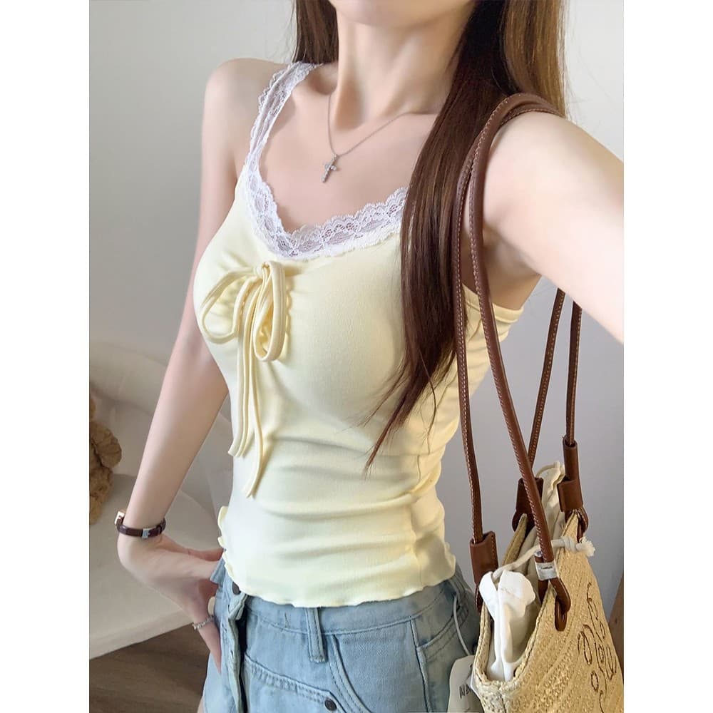 Amarin เสื้อสายเดี่ยว แต่งสายลูกไม้ โบว์อกสวย มีฟองน้ำในตัว น่ารัก สไตล์เกาหลี FY6209 รูปที่ 5