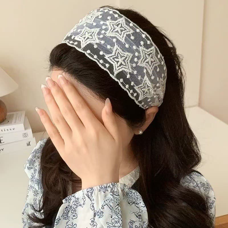 ที่คาดผมลูกไม้ ระบายตาข่าย ขอบกว้าง สไตล์ฝรั่งเศสวินเทจ ลุคคุณหนู เครื่องประดับผมผู้หญิง รูปที่ 4