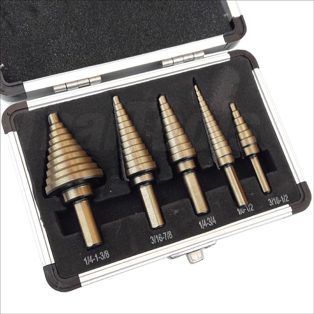 STEP DRILL SET 5 ดอกสว่านเจาะขยายรู ดอกสว่านทรงเจดีย์ ดอกเจาะคว้านรู ชุบไทเทเนียม อย่างดี 5 ขิ้น ล็อตสุดท้าย รูปที่ 4
