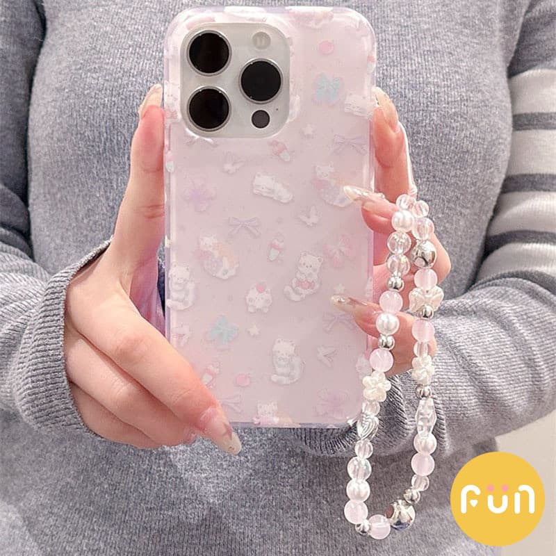 น่ารักผีเสื้อ Bowknot Cat Hard PC โทรศัพท์มือถือสําหรับ iPhone 17 16 15 14 13 Pro Max 17Pro พร้อมโซ่กันกระแทก IMD ปลอกมือถือ รูปที่ 4