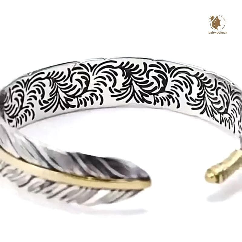 กำไลข้อมือวินเทจ ออกแบบเหมือนขนนกแกะสลักรูปแบบสวยงาม สำหรับทั้งผู้ชายและผู้หญิง สไตล์ไทย รูปที่ 3