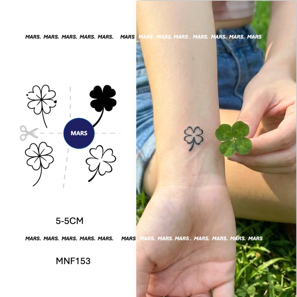 Mars Tattoo สติ๊กเกอร์รอยสักชั่วคราว "โคลเวอร์สี่ใบ" ติดทนนาน 2 สัปดาห์ เทคโนโลยีใหม่เมจิก MNF153 รูปที่ 1