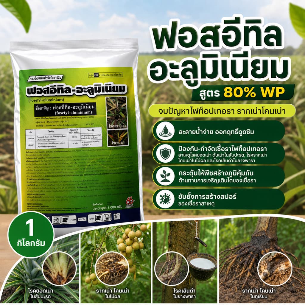 ฟอสอีทิล ฟอสอีทิล-อะลูมิเนียม สูตร 80% WP ขนาด 1 กก สารกำจัดโรคพืช โรคเน่า รูปที่ 1