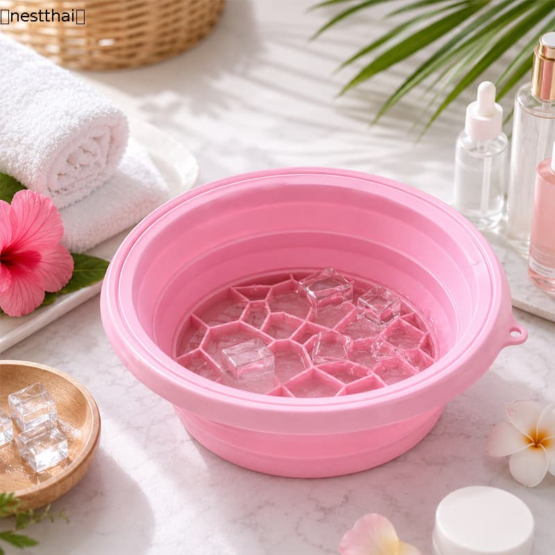nestthaiice bath อ่างล้างหน้า ซิลิโคนพับได้ ถาดน้ำแข็งในตัว ยกกระชับผิวหน้า รูขุมขนเบียด คลายร้อน 2สี รูปที่ 2