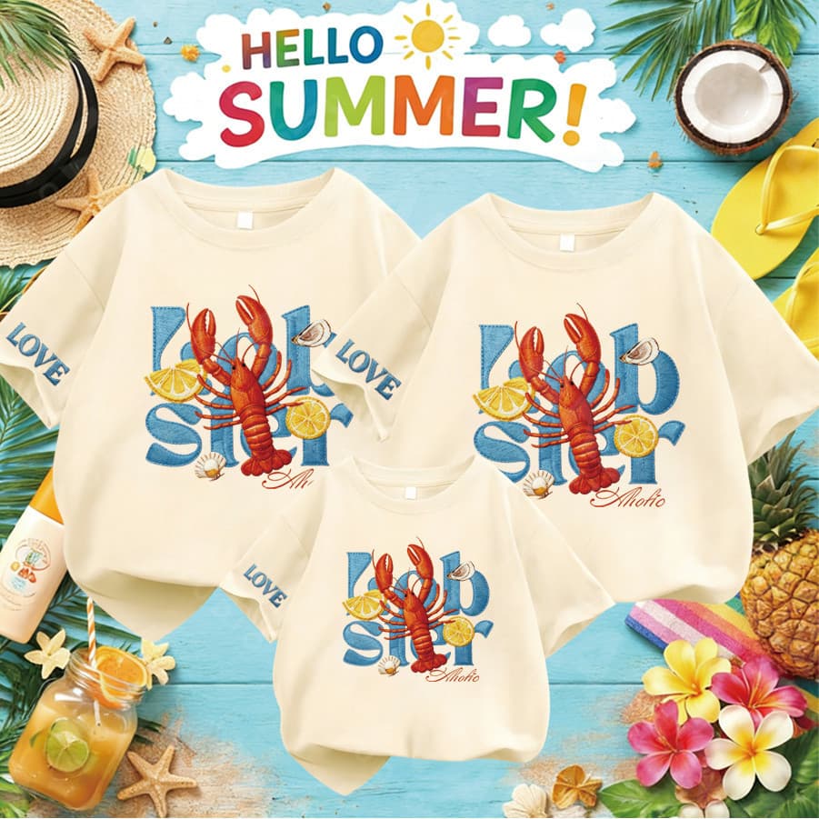 🔥พร้อมส่ง&COD🔥RINASTUDIO🔥 เสื้อยืดคอกลมลายอาหารทะเลสไตล์อเมริกันวินเทจ ชุดครอบครัว เหมาะสำหรับไปเที่ยวทะเล A59#1