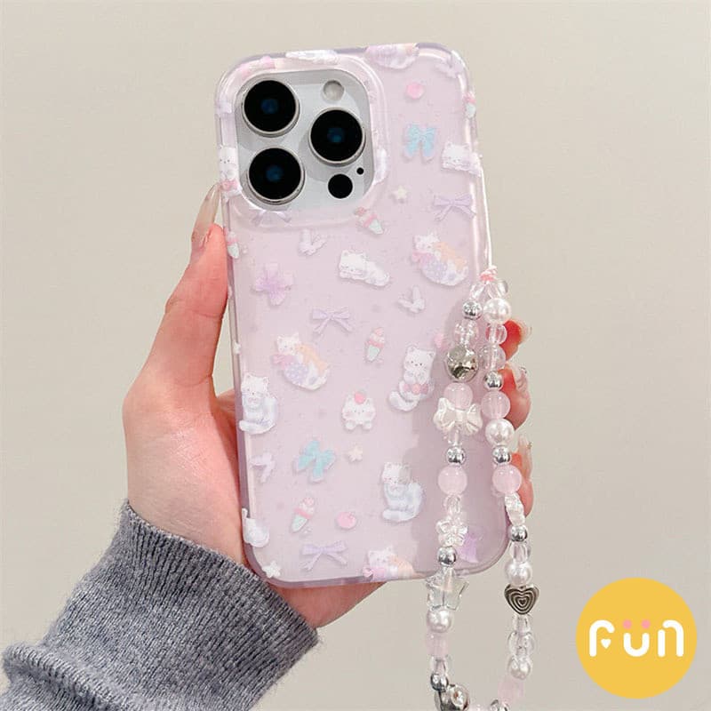 น่ารักผีเสื้อ Bowknot Cat Hard PC โทรศัพท์มือถือสําหรับ iPhone 17 16 15 14 13 Pro Max 17Pro พร้อมโซ่กันกระแทก IMD ปลอกมือถือ รูปที่ 2